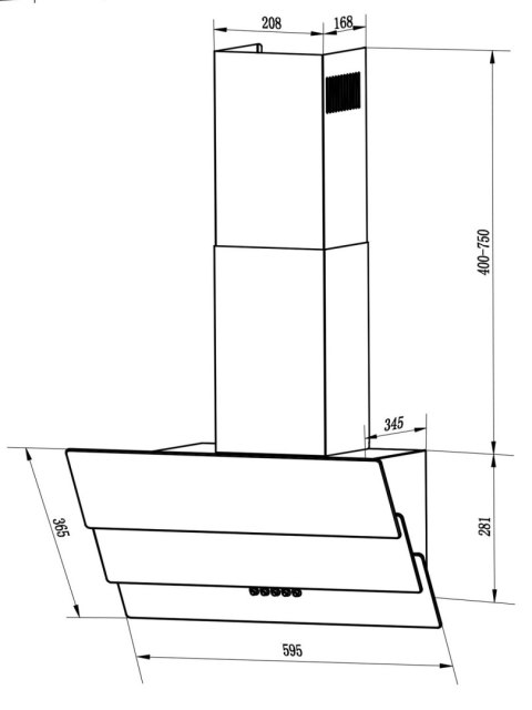 OKAP KUCHENNY KOMINOWY 60 CM BERDSEN BT-212 CZARNY