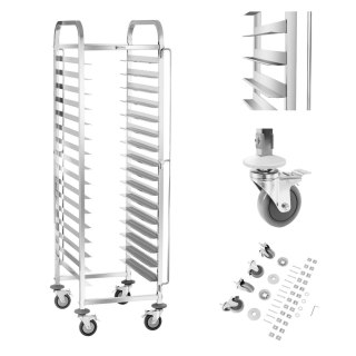 WÓZEK KELNERSKI CATERINGOWY DO TRANSPORTU 16 POJEMNIKÓW TAC 60 X 40 CM ROYAL CATERING RCTW-16TB.1