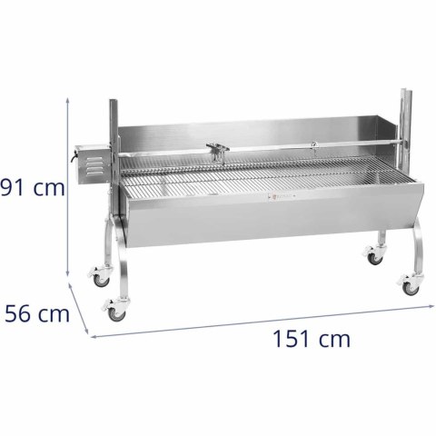 GRILL WĘGLOWY Z ROŻNEM OBROTOWYM ELEKTRYCZNYM DO PIECZENIA PROSIAKA Z OSŁONĄ 13 W 40 KG 137 CM