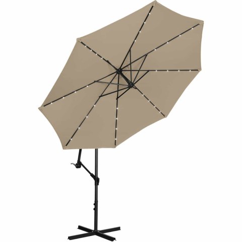 PARASOL OGRODOWY NA WYSIĘGNIKU OKRĄGŁY UCHYLNY Z OŚWIETLENIEM LED ŚR. 300 CM SZAROBRĄZOWY