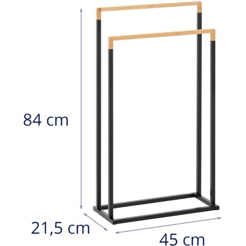 STOJAK WIESZAK ŁAZIENKOWY PODŁOGOWY NA RĘCZNIKI 2 DRĄŻKI - CZARNY BAMBUS