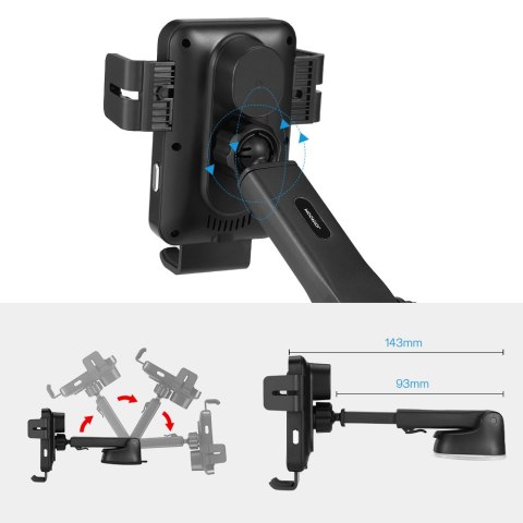 BEZPRZEWODOWA ŁADOWARKA QI 15W UCHWYT SAMOCHODOWY NA KOKPIT DESKĘ KRATKĘ CZARNY