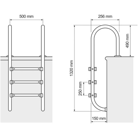 DRABINKA DO BASENU ZE STALI NIERDZEWNEJ 3 STOPNIE 1320 MM