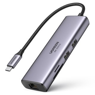 7W1 WIELOFUNKCYJNY HUB USB-C - 2X USB HDMI 4K CZYTNIK KART SD I TF USB-C RJ45 1GBPS SZARY