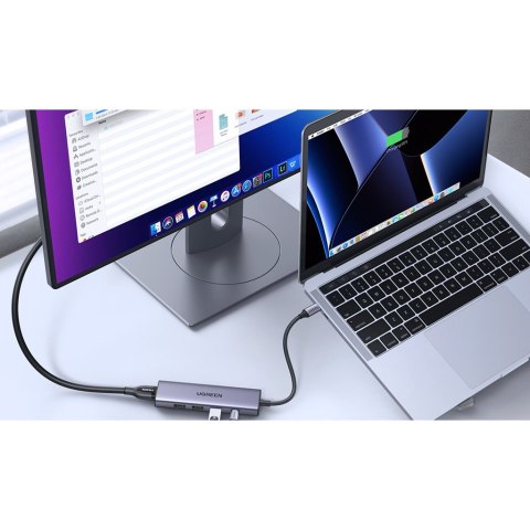 5W1 WIELOFUNKCYJNY HUB ADAPTER USB-C 3X USB-A HDMI 4K PD 100W SZARY