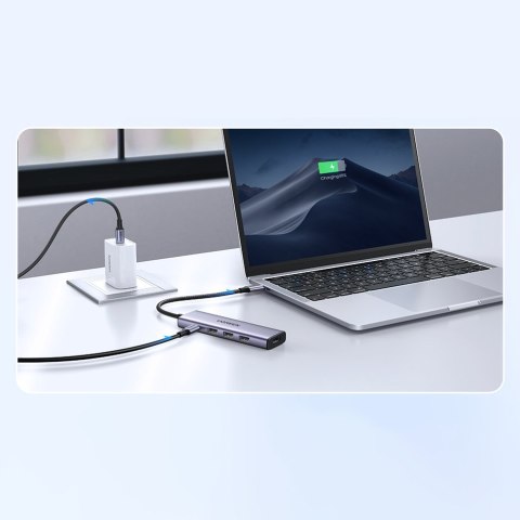 5W1 WIELOFUNKCYJNY HUB ADAPTER USB-C 3X USB-A HDMI 4K PD 100W SZARY