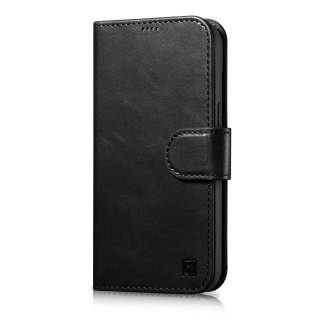 2W1 ETUI SKÓRZANY POKROWIEC Z KLAPKĄ IPHONE 14 ANTI-RFID OIL WAX WALLET CASE CZARNY