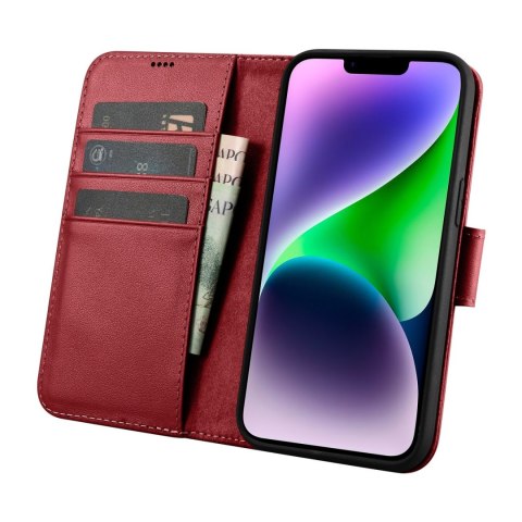 2W1 ETUI SKÓRZANY POKROWIEC Z KLAPKĄ IPHONE 14 ANTI-RFID WALLET CASE CZERWONY