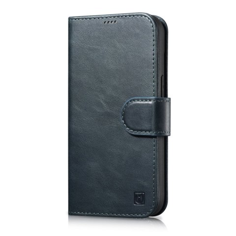 2W1 ETUI SKÓRZANY POKROWIEC Z KLAPKĄ IPHONE 14 PLUS ANTI-RFID OIL WAX WALLET CASE NIEBIESKI