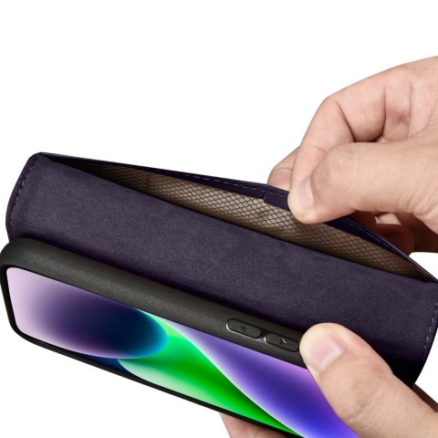 2W1 ETUI SKÓRZANY POKROWIEC Z KLAPKĄ IPHONE 14 PLUS ANTI-RFID WALLET CASE CIEMNOFIOLETOWY