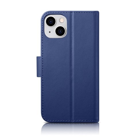 2W1 ETUI SKÓRZANY POKROWIEC Z KLAPKĄ IPHONE 14 PLUS ANTI-RFID WALLET CASE NIEBIESKI