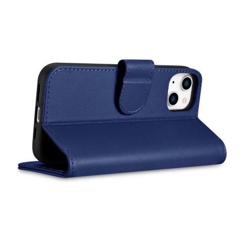 2W1 ETUI SKÓRZANY POKROWIEC Z KLAPKĄ IPHONE 14 PLUS ANTI-RFID WALLET CASE NIEBIESKI