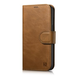 2W1 ETUI SKÓRZANY POKROWIEC Z KLAPKĄ IPHONE 14 PRO MAX ANTI-RFID OIL WAX WALLET CASE JASNO-BRĄZOWY