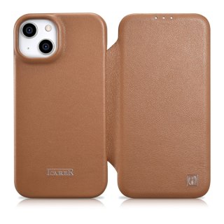 SKÓRZANE ETUI IPHONE 14 PLUS Z KLAPKĄ MAGNETYCZNE MAGSAFE CE PREMIUM LEATHER JASNY BRĄZ