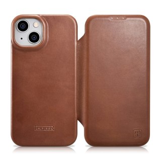 SKÓRZANE ETUI IPHONE 14 Z KLAPKĄ MAGNETYCZNE MAGSAFE CE OIL WAX PREMIUM LEATHER BRĄZOWY