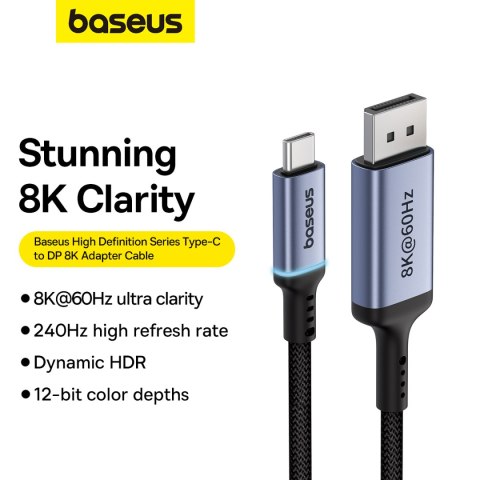 KABEL JEDNOKIERUNKOWY USB-C DO DISPLAYPORT 1.4 HD 8K 60HZ 2M CZARNY