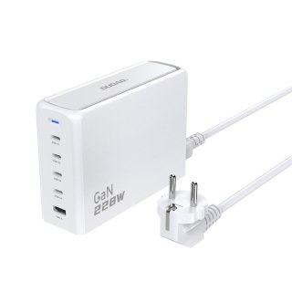 ŁADOWARKA SIECIOWA STACJA ŁADOWANIA GAN 1X USB-A 4X USB-C PD 228W Z KABLEM 1.5M BIAŁA