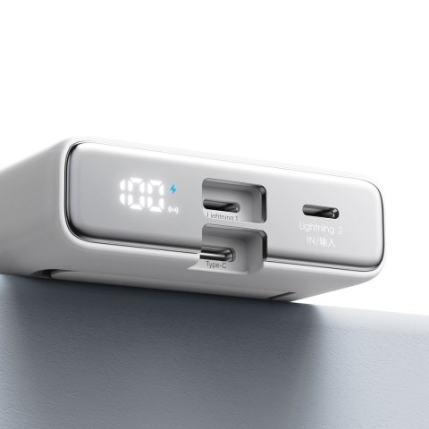 POWERBANK MAGNETYCZNY 10000MAH 20W Z PODSTAWKĄ + KABEL LIGHTNING - USB-C BIAŁY