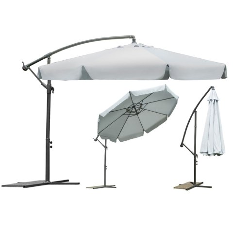 PARASOL OGRODOWY SKŁADANY 8 SEGMENTÓW SZARY 350CM