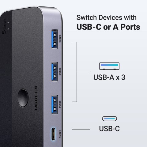 Przełącznik switch 2-in-4 na 2 komputery USB 3.0 + 2x kabel USB-A czarny