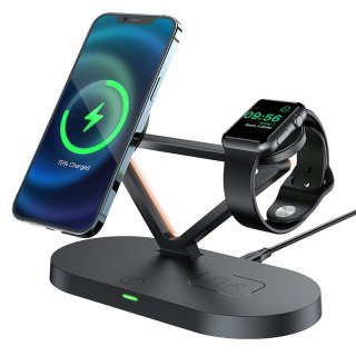 3w1 Ładowarka bezprzewodowa Qi 15W i stojak do iPhone Apple Watch i AirPods czarny