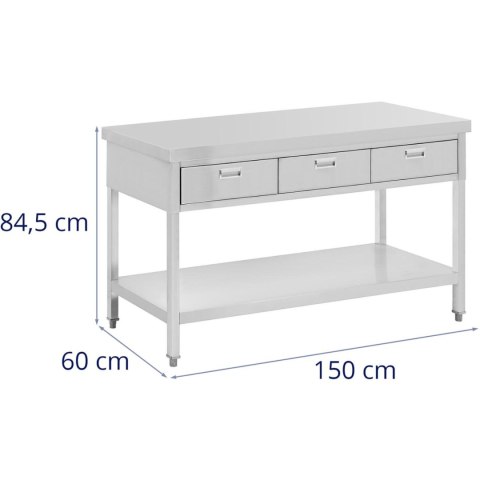 Stół blat roboczy gastronomiczny stalowy z półką szufladami 150 x 60 cm do 295 kg