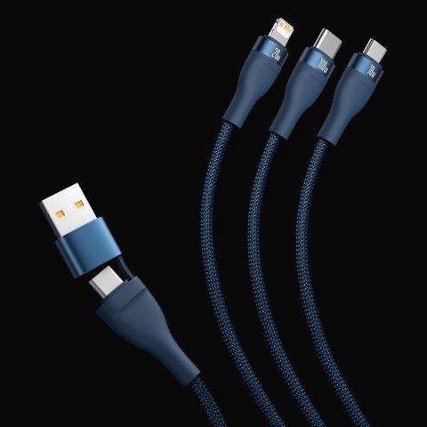 Kabel przewód 4w1 USB+USB-C do USB-C / iPhone Lightning / micro USB 1.2m - niebieski