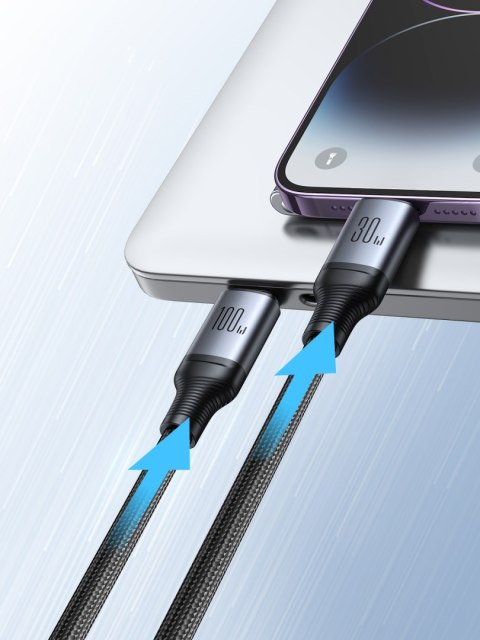 2w1 Kabel przewód Speedy Series USB-C - USB-C / iPhone Lightning 100W 1.5m czarny