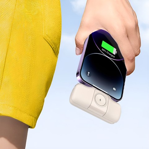 Mini powerbank 5000mAh 15W iPhone Lightning i ładowarką do Apple Watch - beżowy