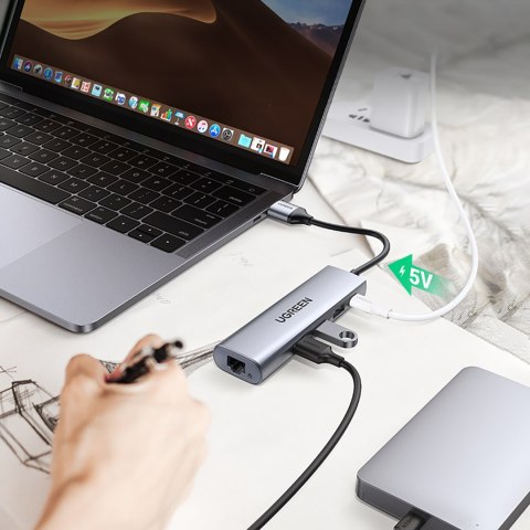 5w1 HUB Adapter USB-A 3.0 - RJ45 / 3x USB-A 3.0 / micro USB - szary 5w1 HUB Adapter USB-A 3.0 - RJ45 / 3x USB-A 3.0 / micro USB - szary
