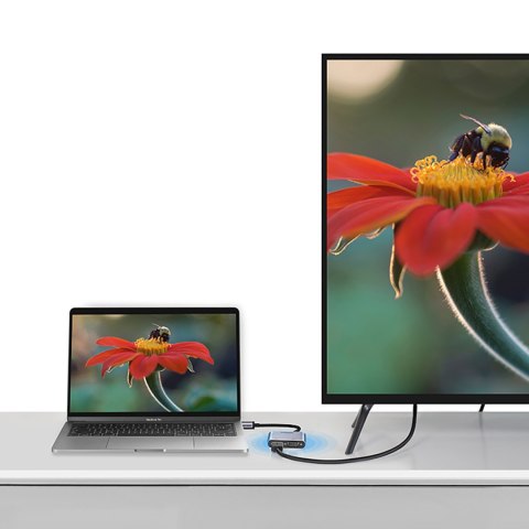 Adapter rozdzielacz USB-C - HDMI / VGA / USB-A 3.0 / USB-C PD - szary
