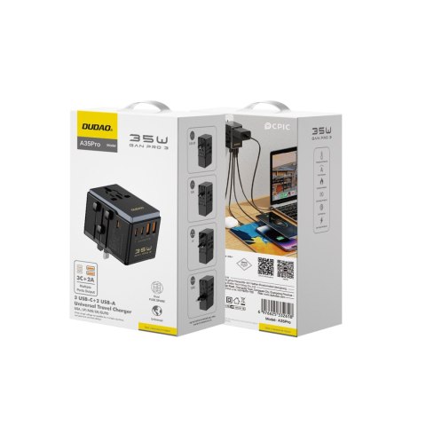 Ładowarka adapter podróżny A35Pro 35W EU / UK / AUS / US / JP 3x USB-C 2x USB-A - czarny Ładowarka adapter podróżny A35Pro 35W EU / UK / AUS / US / JP 3x USB-C 2x USB-A - czarny