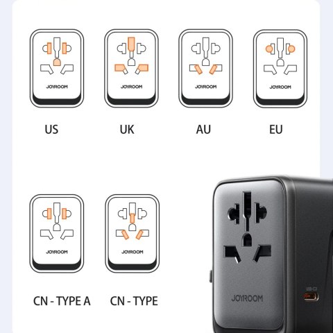 Ładowarka adapter podróżny uniwersalny 65W EU / US / JP / AU / UK / CN - czarny