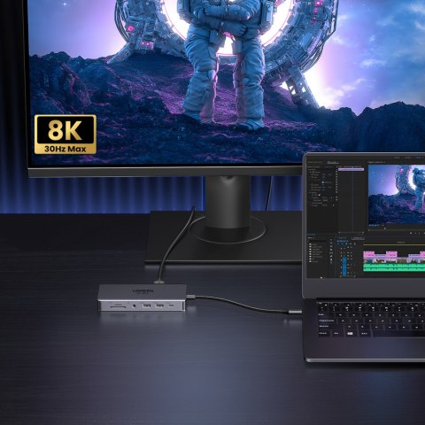 13w1 HUB adapter USB-C - USB-A / USB-C / HDMI / DisplayPort / RJ45 / SD TF / AUX / USB-C PD - szary 13w1 HUB adapter USB-C - USB-A / USB-C / HDMI / DisplayPort / RJ45 / SD TF / AUX / USB-C PD - szary