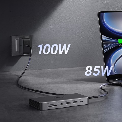 13w1 HUB adapter USB-C - USB-A / USB-C / HDMI / DisplayPort / RJ45 / SD TF / AUX / USB-C PD - szary 13w1 HUB adapter USB-C - USB-A / USB-C / HDMI / DisplayPort / RJ45 / SD TF / AUX / USB-C PD - szary