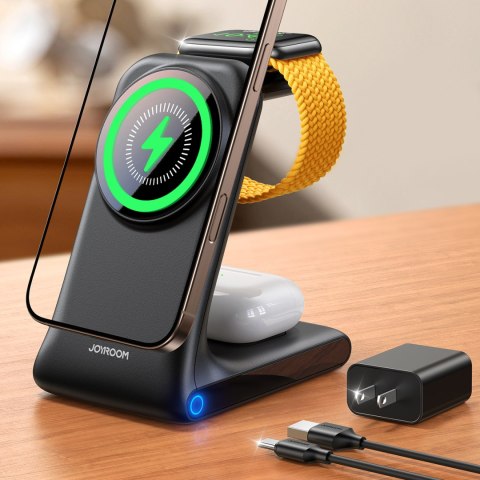 3w1 Ładowarka bezprzewodowa stacja ładująca z MagSafe - czarna