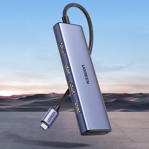6w1 HUB Adapter USB-C - HDMI / USB-A / czytnik kart SD TF - szary