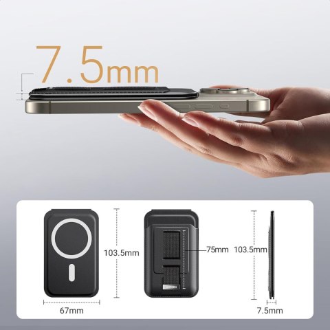 Portfel na karty Magnetic Wallet MagSafe z podstawką i uchwytem na palec - czarny