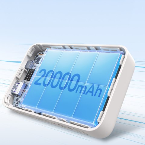 Powerbank 20000mAh 22.5W USB-C USB-A wbudowany kabel USB-C - biały