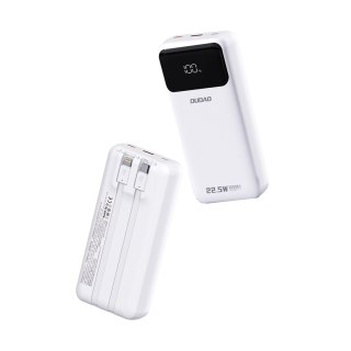 Powerbank 20000mAh z wbudowanymi kablami iPhone Lightning USB-C USB-A 22.5W PD - biały