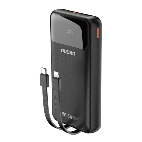 Powerbank 20000mAh z wbudowanymi kablami iPhone Lightning USB-C USB-A 22.5W PD - czarny
