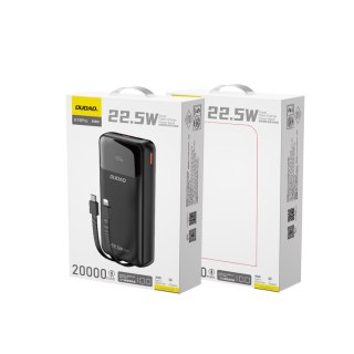 Powerbank 20000mAh z wbudowanymi kablami iPhone Lightning USB-C USB-A 22.5W PD - czarny