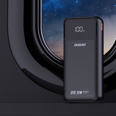 Powerbank 20000mAh z wbudowanymi kablami iPhone Lightning USB-C USB-A 22.5W PD - czarny