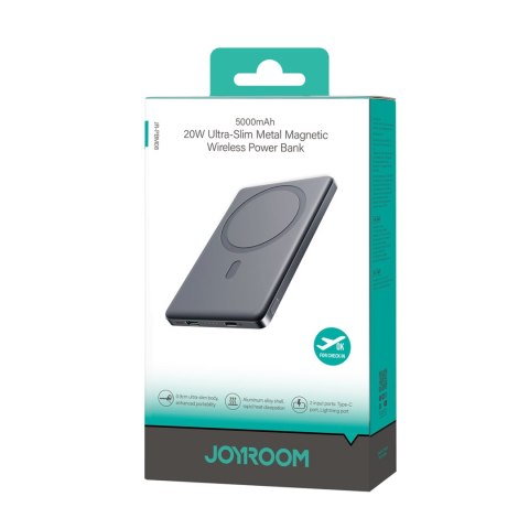 Powerbank 5000mAh USB-C 20W PD i ładowaniem indukcyjnym 15W - szary