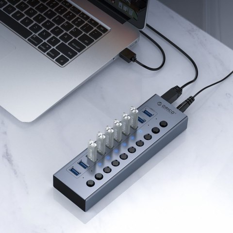 Hub BT2U3-10AB z włącznikami 10x USB-A - szary Hub BT2U3-10AB z włącznikami 10x USB-A - szary