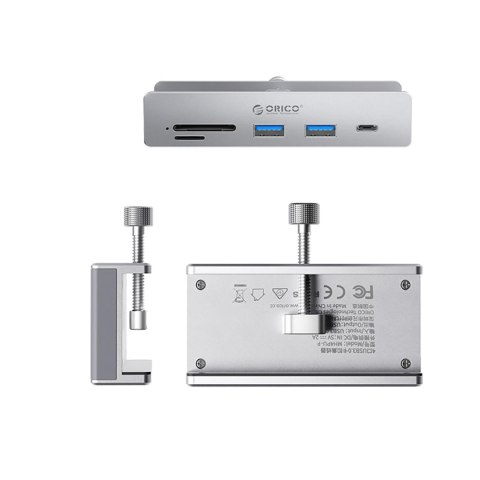 Hub MH5PC montowany na zacisk USB-C / USB-A USB-C SD TF - srebrny Hub MH5PC montowany na zacisk USB-C / USB-A USB-C SD TF - srebrny