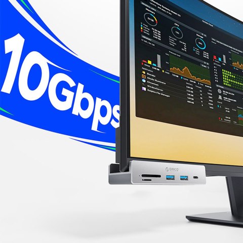 Hub MH5PC montowany na zacisk USB-C / USB-A USB-C SD TF - srebrny Hub MH5PC montowany na zacisk USB-C / USB-A USB-C SD TF - srebrny