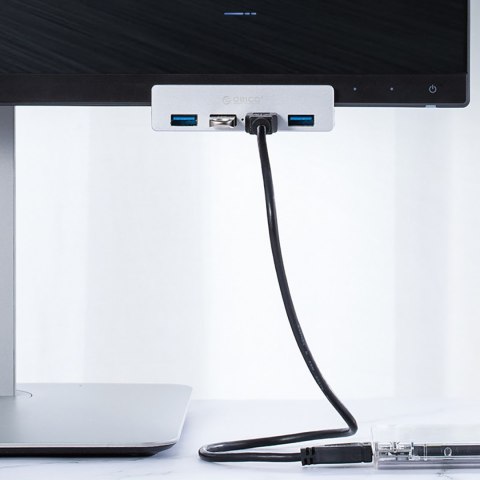 Hub rozdzielacz MH4PU na zacisk do biurka monitora 4x USB-A - srebrny Hub rozdzielacz MH4PU na zacisk do biurka monitora 4x USB-A - srebrny