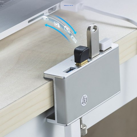 Hub rozdzielacz MH4PU na zacisk do biurka monitora 4x USB-A - srebrny Hub rozdzielacz MH4PU na zacisk do biurka monitora 4x USB-A - srebrny