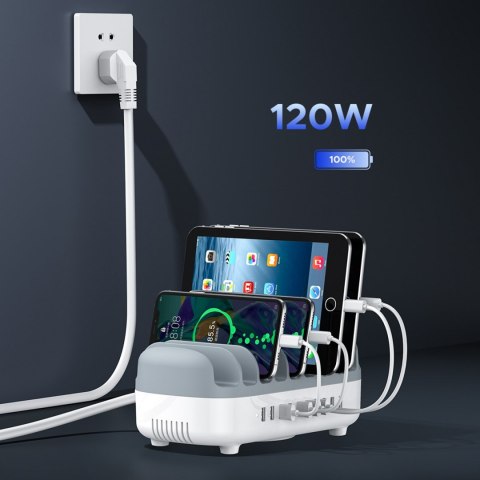 Inteligentna stacja ładowania DUK-10P-V1 do telefonów tabletów 10x USB-A - biała Inteligentna stacja ładowania DUK-10P-V1 do telefonów tabletów 10x USB-A - biała